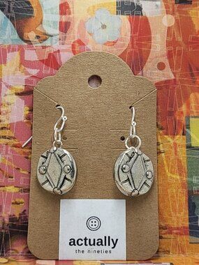 Earrings with vintage Todd Oldham Buttons 90s silver tone
